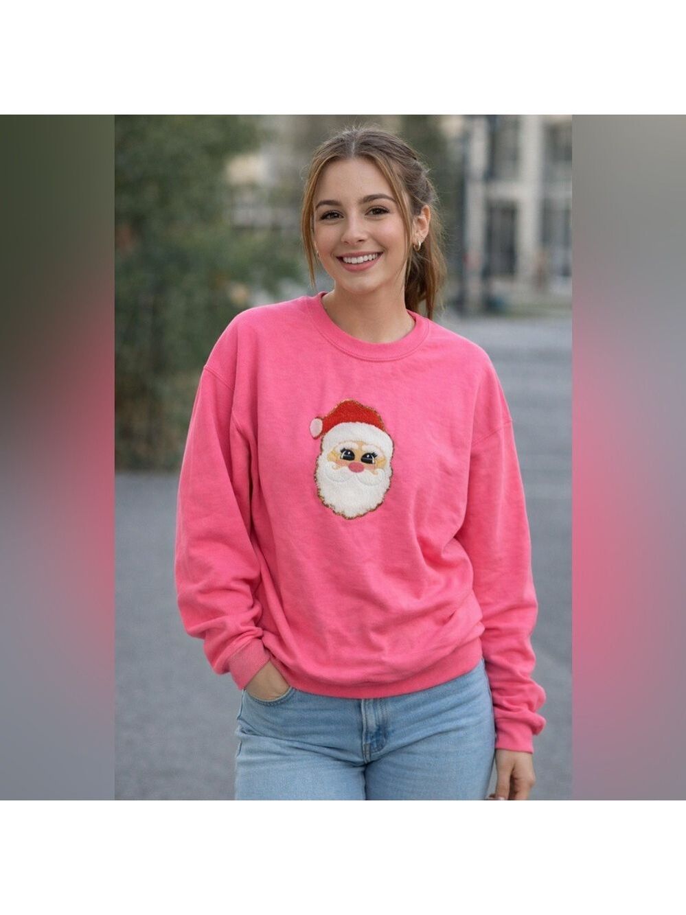 TikTok famous Santa Sweater Vibrant Pink Sweatshirt teachercore